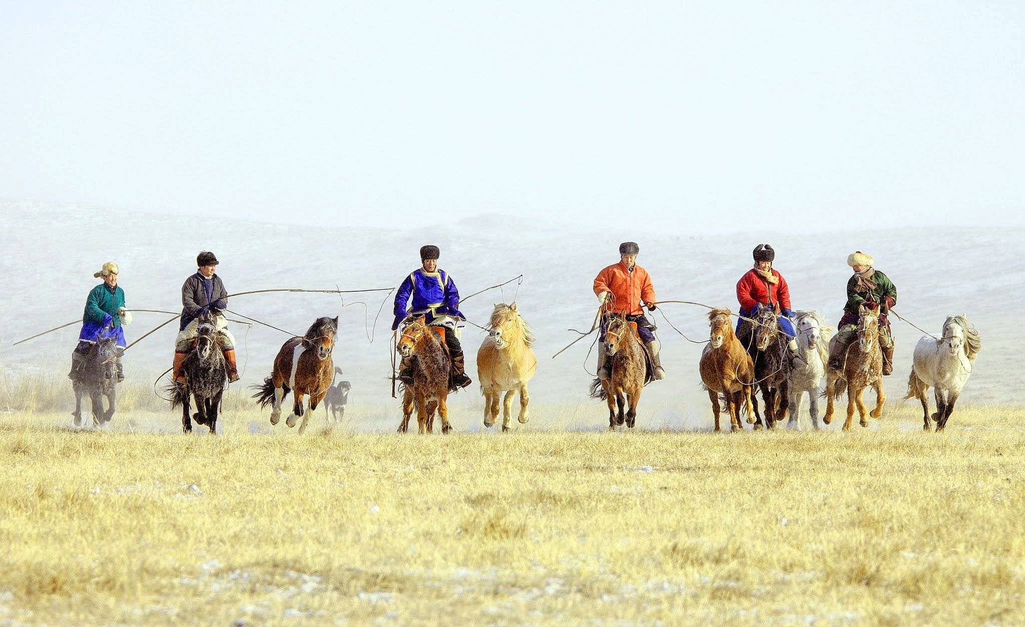 Les steppes mongoles lors du festival d'hiver des chevaux